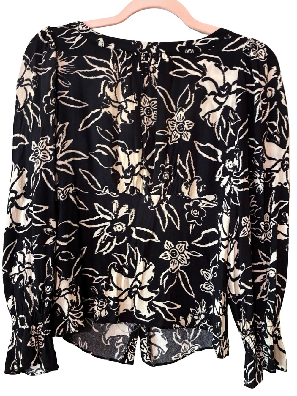 Ba&sh Sessee Floral-Print Blouse in Black and Ecru, Size US 4. - Picture 4 of 12